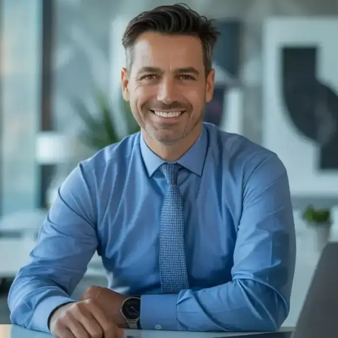 Confidnt manager who is effectively implementing his essential skills