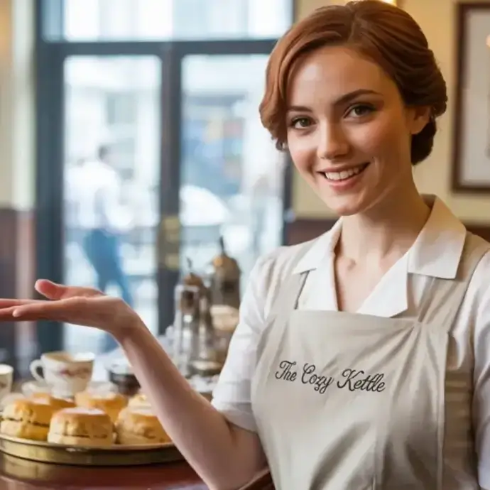 Waitress after level one food safety training about to serve cakes to customers