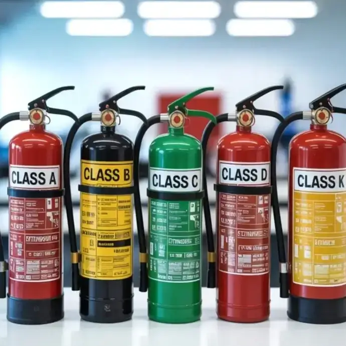 A selection of fire extinguisher types