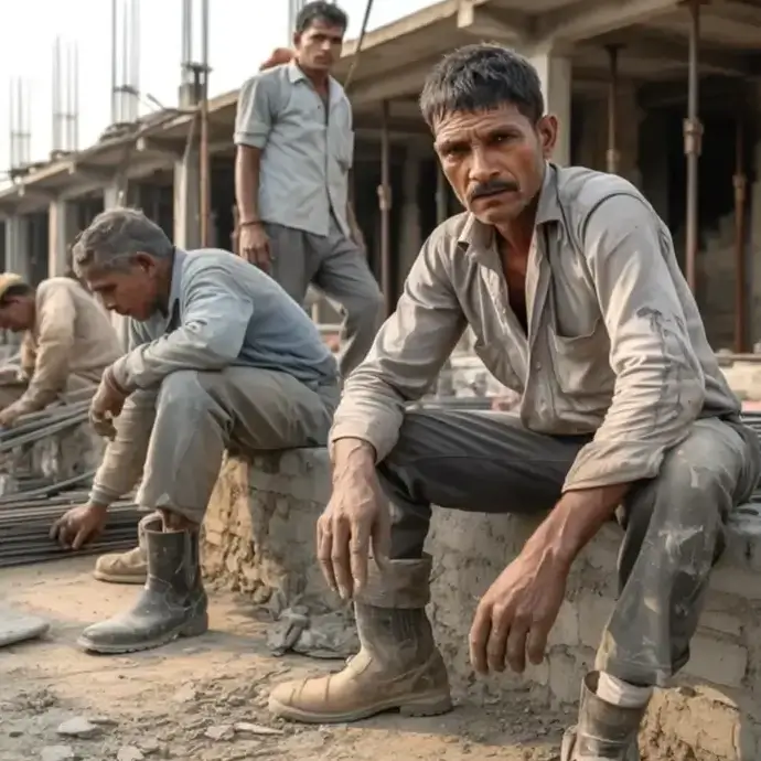 Modern slaves working on a building site