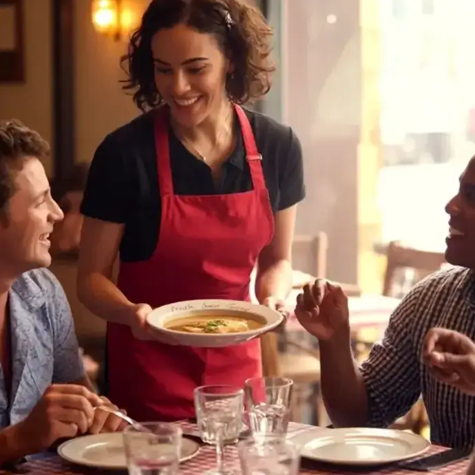 Waitress serving food