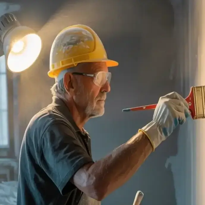 Painter wearing PPE, working on a construction site