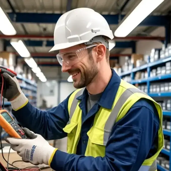 Electrician running tests with a metre