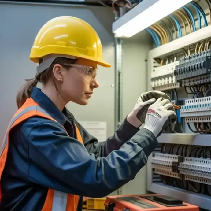 Female electrician working on a consumer board