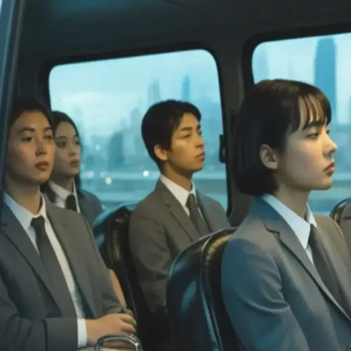 Modern slaves travelling to work in a van