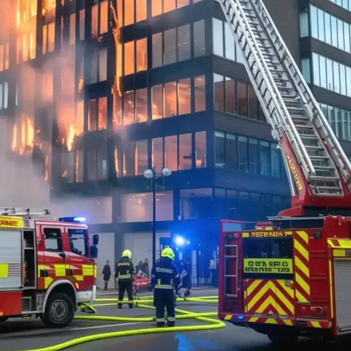Fire fighters at an office building fire