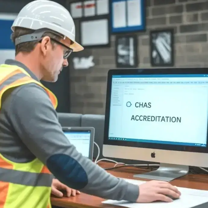 Construction manager starting his CHAS application on a computer