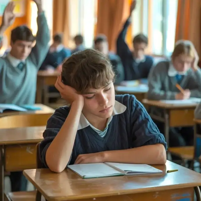 Unhappy child in a classroom
