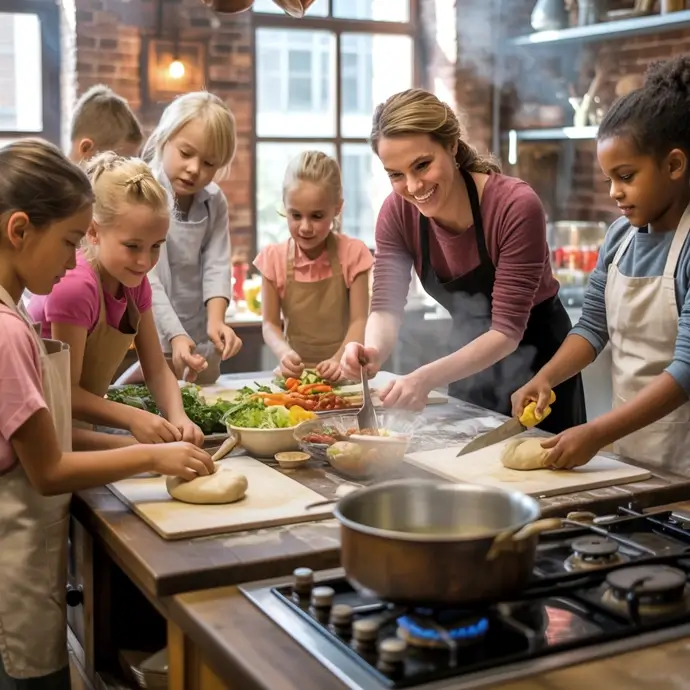 Teacher giving a cookery class