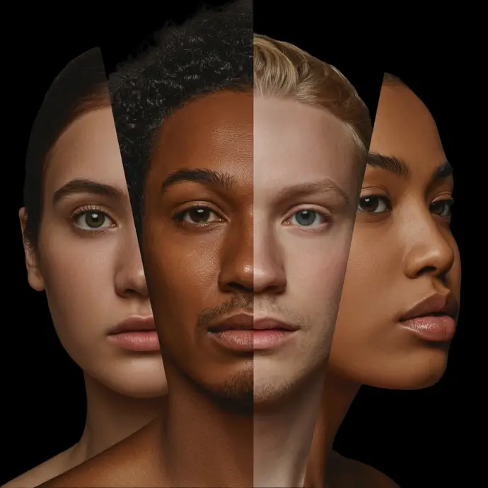 A diverse face made of four different people