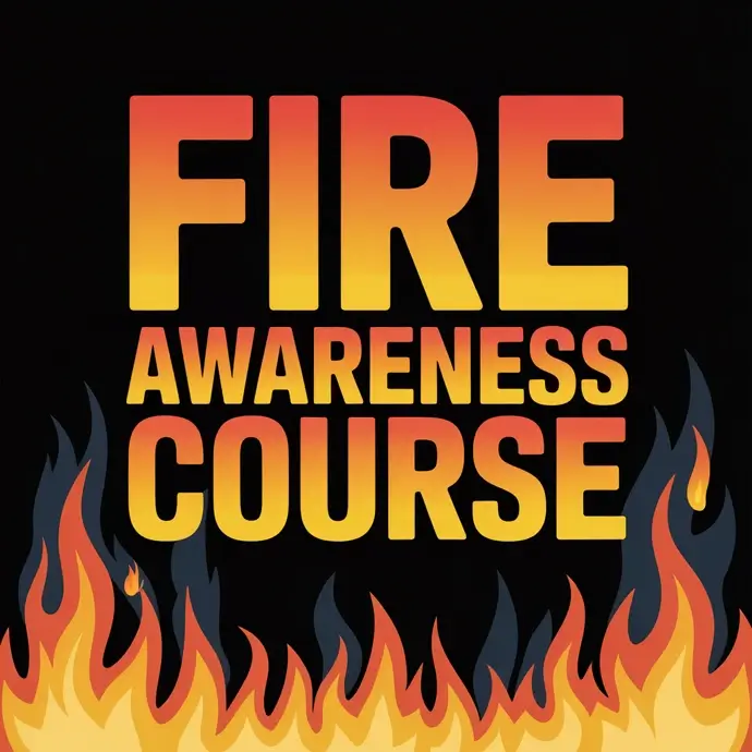 Fire Awareness Course poster with the letters burning from a fire beneath