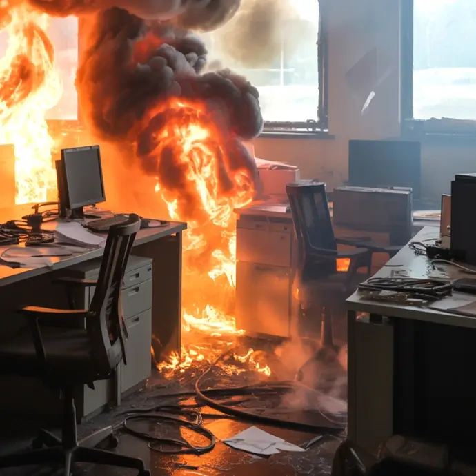 An internal view of an office fire promoting Fire Safety Training