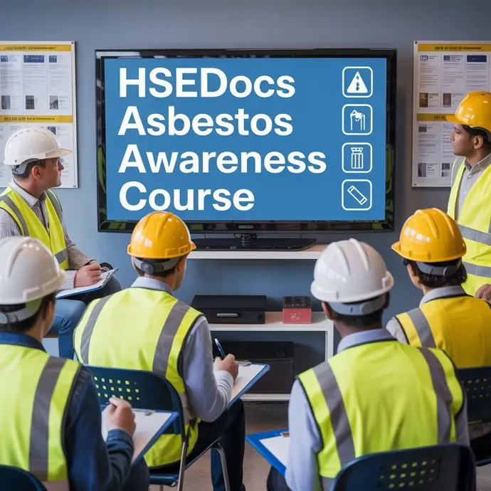 A group of workers watching an Online asbestos awareness course by HSEDocs