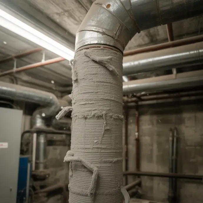 Asbestos insulation wrapped around a heating pipe