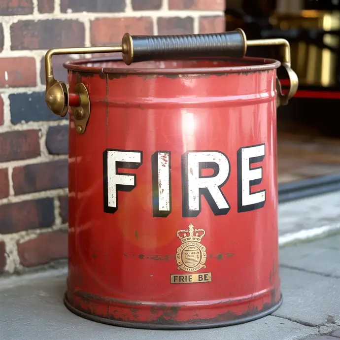 A UK fire bucket used to depict the importance of a fire safety course