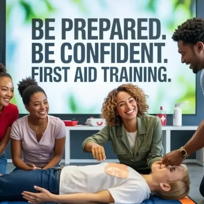 Automated External Defibrillator (AED) being used on a first aid training mannequin.