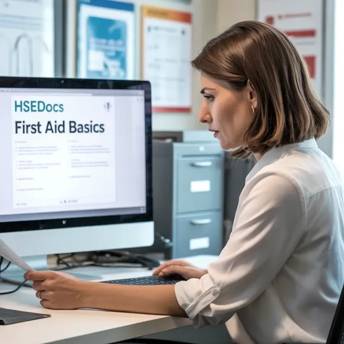 Woman studying an online first aid course by HSEDocs