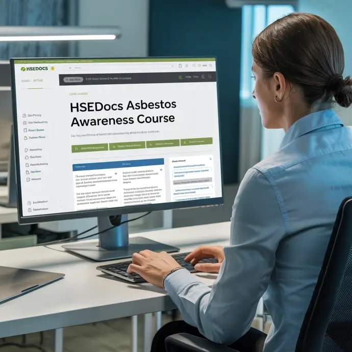 A female worker studying a Asbestos training online course by HSEDocs