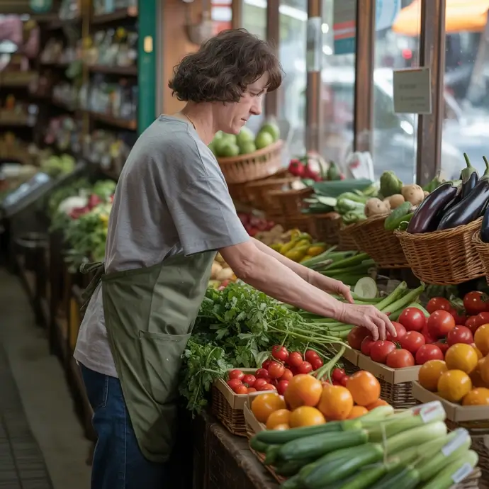 Food handler working in a greengrocers