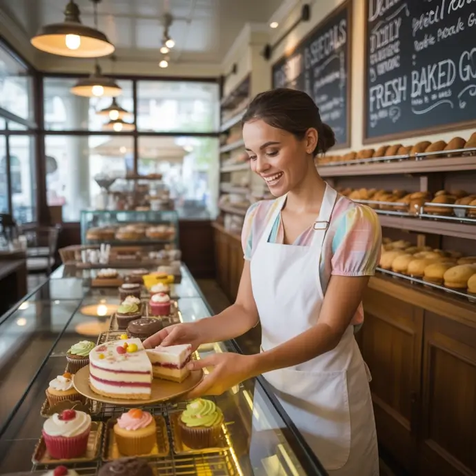 Waiting staff in a cake shop who has achieved level 1 food hygiene training course by HSEDocs