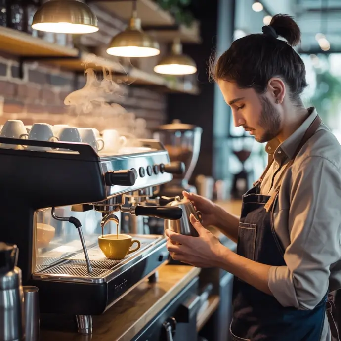 Barista working in a coffee shop that has gained his food safety course level 1