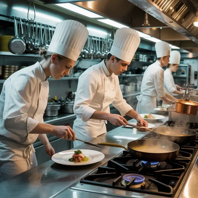 Chefs working in kitchen