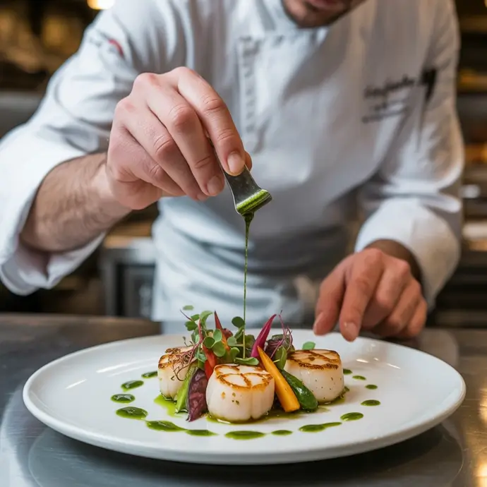 Chef plating up food