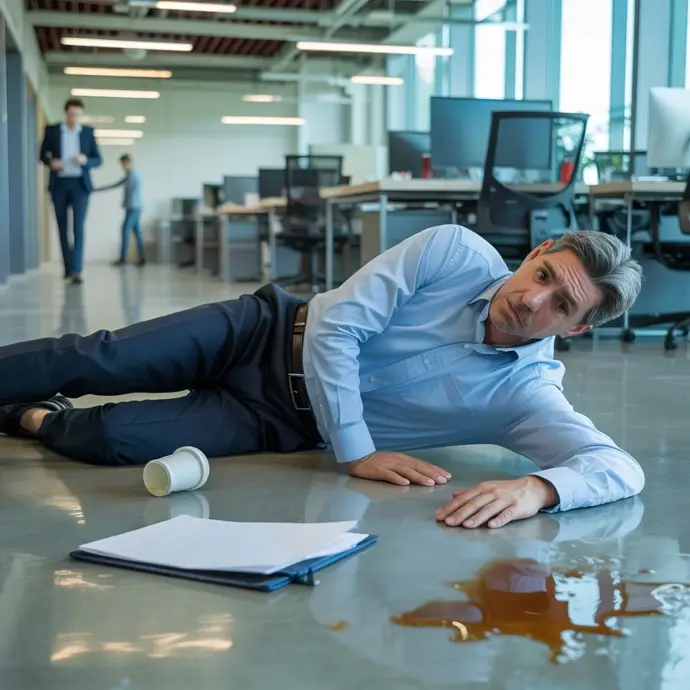 A man on the floor after he has tripped over