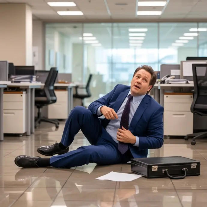 A man who has has a slip and fall at work.