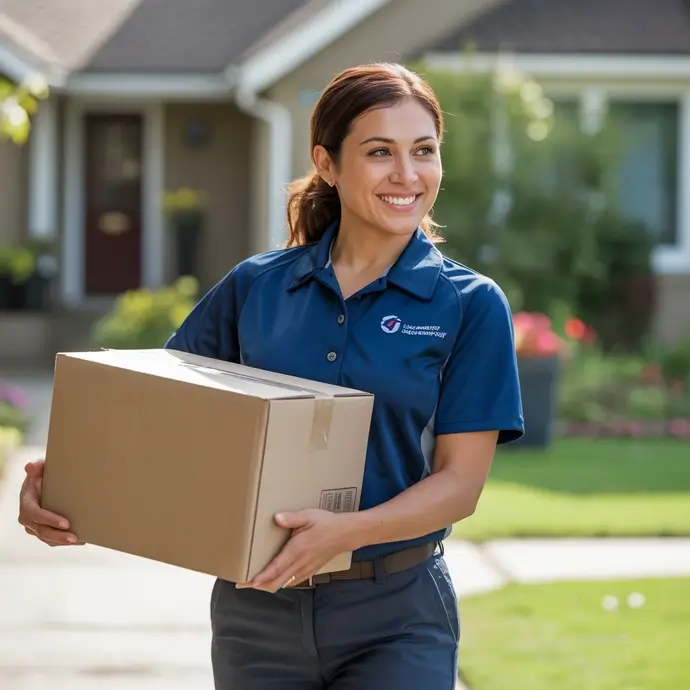 Delivery woman carrying a box