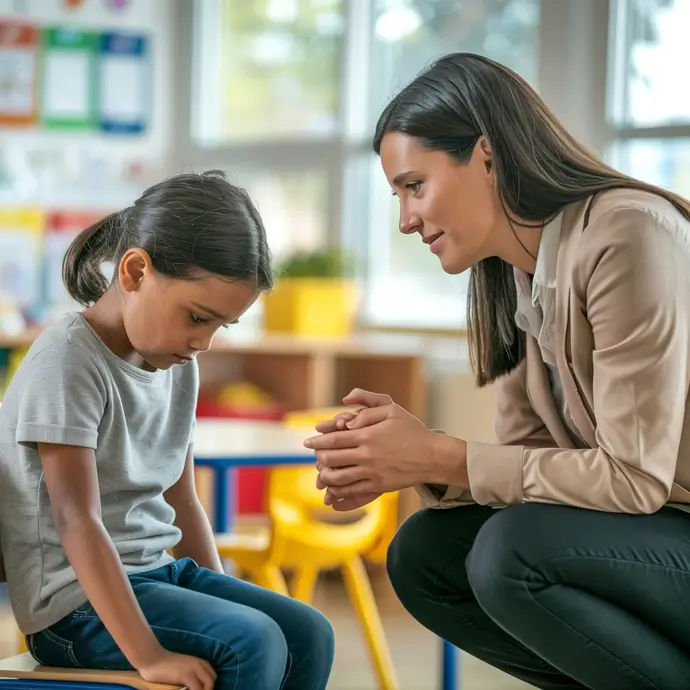 Teacher reassuring an upset child