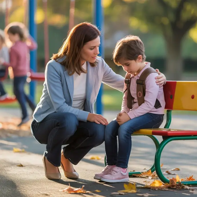 Teacher in a playground with a vulnerable child