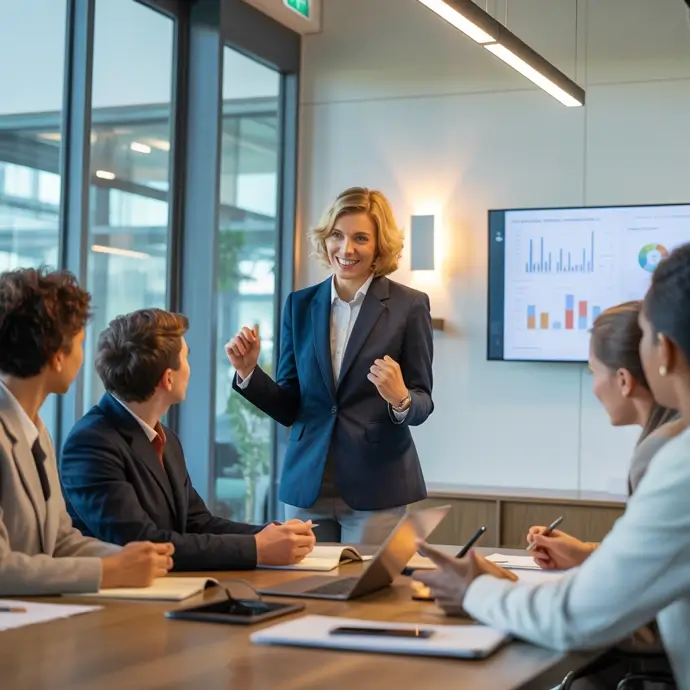 A trained supervisor having a meeting with her team