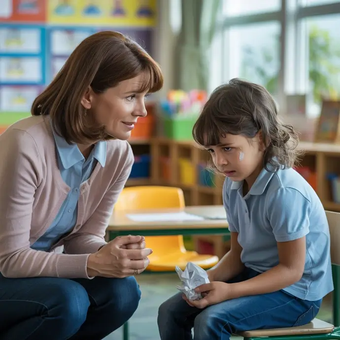 Teacher safeguarding a child