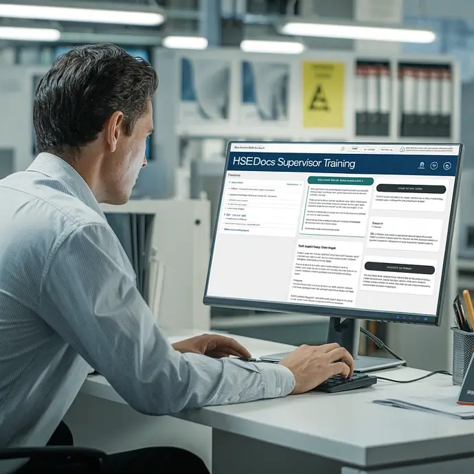 A supervisor taking a training course on his computer