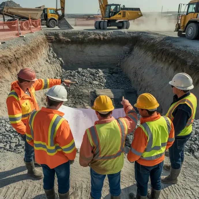 Construction managers on an excavated site