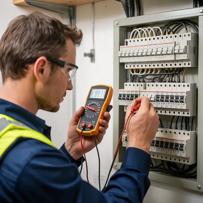 Electrician testing a consumer board
