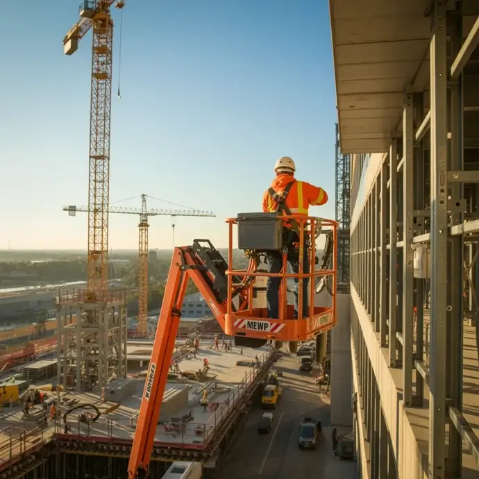 Construction worker in a MEWP