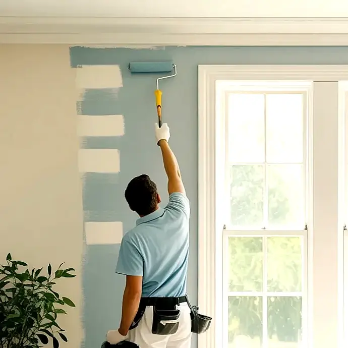Decorator painting a room