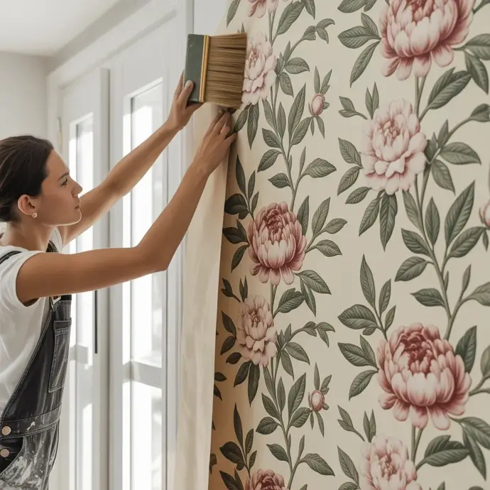 Decorator hanging wallpaper