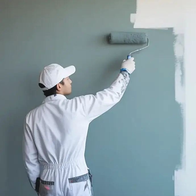 Decorator painting an office wall