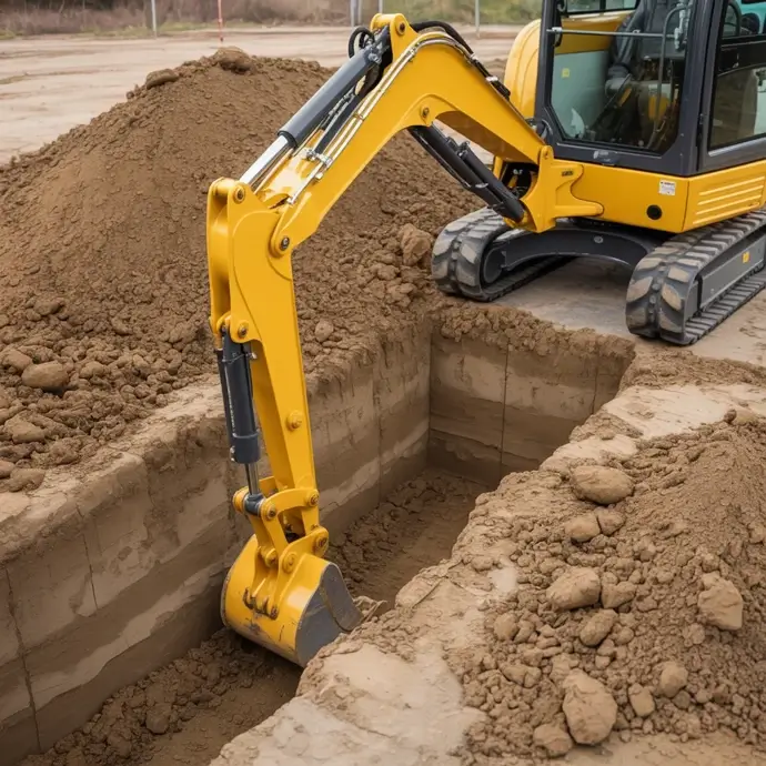 Digger parked next to a trench