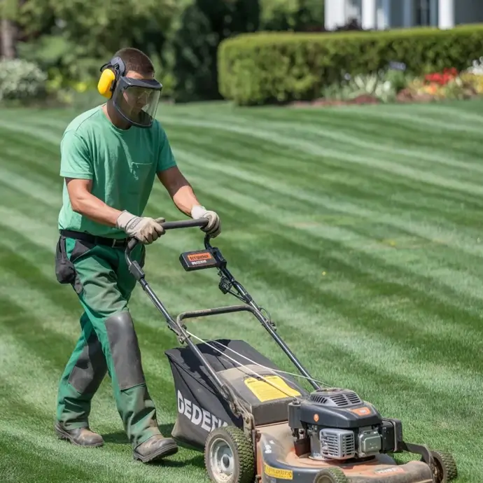 Gardener cutting a lawn