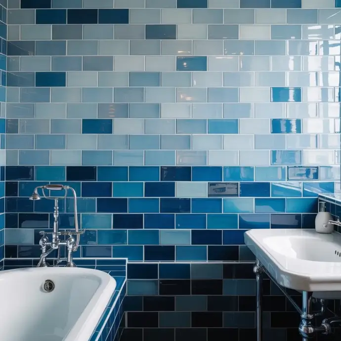 Blue themed ceramic tiled bathroom