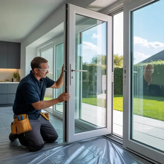 UPVC fitter installing a patio door