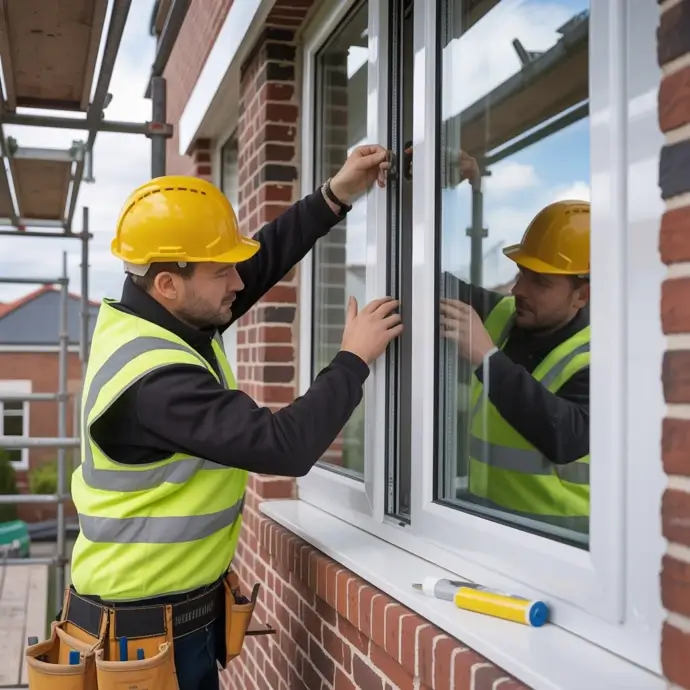 UPVC fitter installing a window