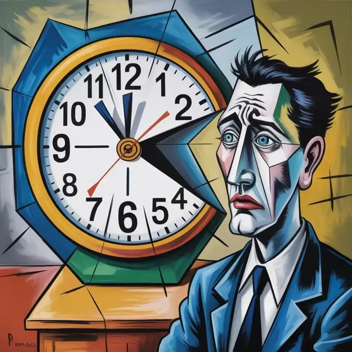 Animated man worried about time by an animated clock