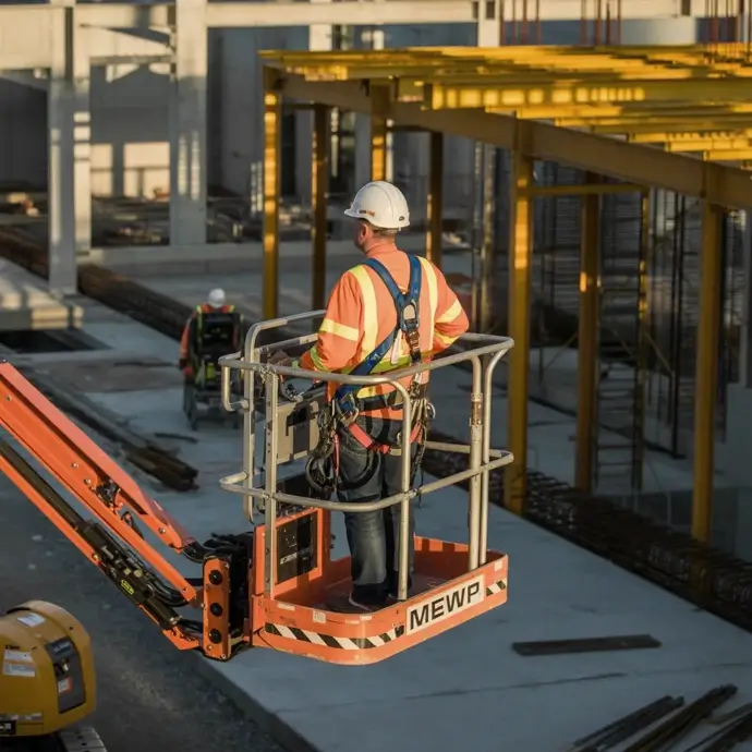 Construction worker on a MEWP