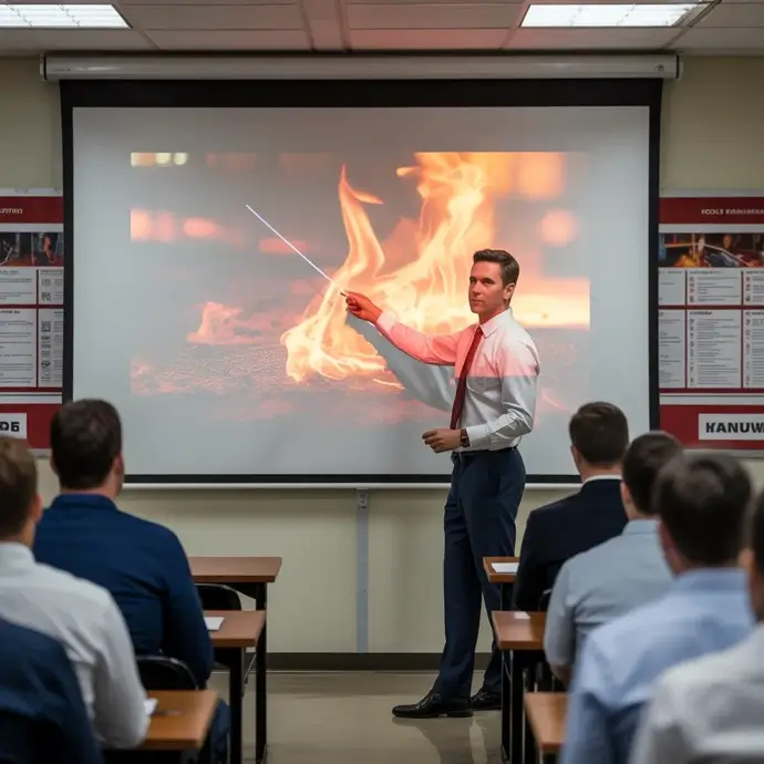 Trainer giving a fire awareness course