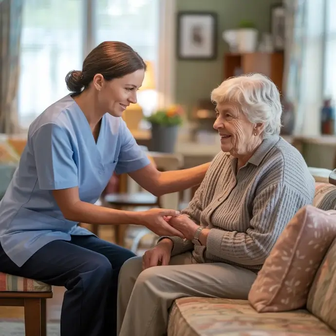 Carer looking after a vulnerable old lady